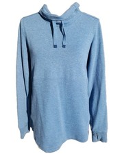 L.L. Bean Women's S Cozy Mixed-Knit Pullover Sweatshirt Blue Kang Pkt Thumb Cuff