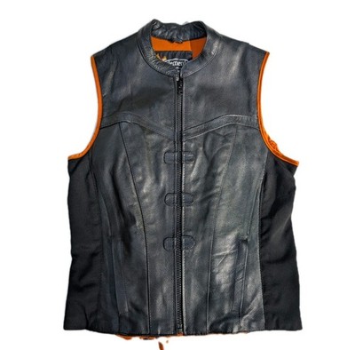 Xelement Womens Sm Leather Motorcycle Vest Full Zip Bikercore Spine Protector