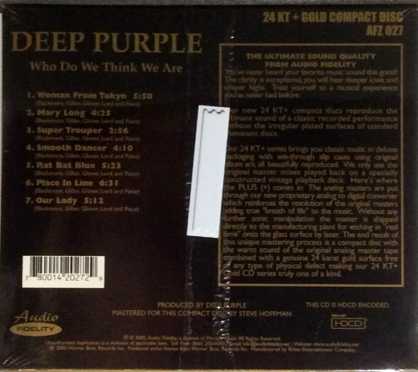 Deep Purple - Who Do We Think We Are  Audio Fideity CD (24KT Gold Disc, HDCD) - Image 2 of 2