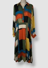 T Tahari Women's Green Pleated Midi Shirt Dress Sz 8