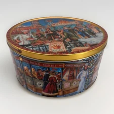 Large Jacobsens Collectible Embossed Butter Cookie Storage Tin Fair Scene Empty
