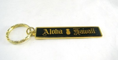 Aloha Hawaii Pineapple Black & Gold Souvenir Key Chain Ring Tommy - Koma NWOB