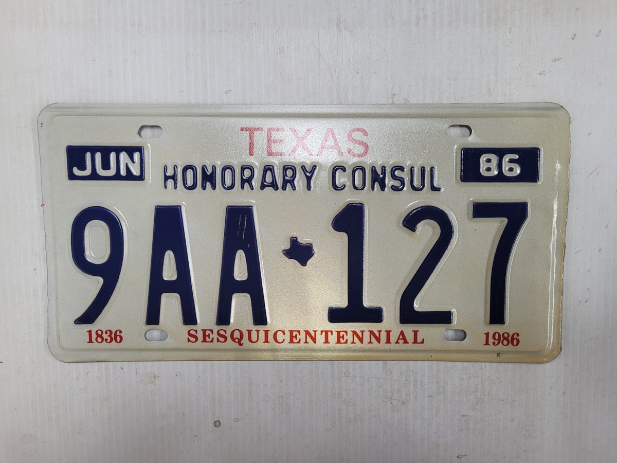 1986 Texas HONORARY CONSUL License Plate Tag | eBay