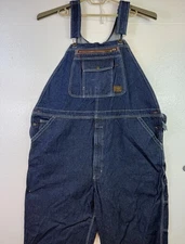 CE Schmidt Denim Bib Overalls Mens 46/32 Carpenter Pants Blue Jean Workwear Farm