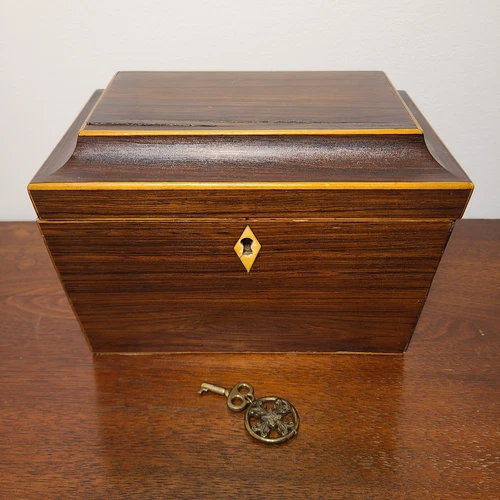 Antique Rosewood Sarcophagus Style Tea Caddy w/Key