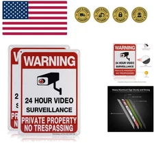 2-Pack Private Property No Trespassing Sign, video surveillance signs outdoor...