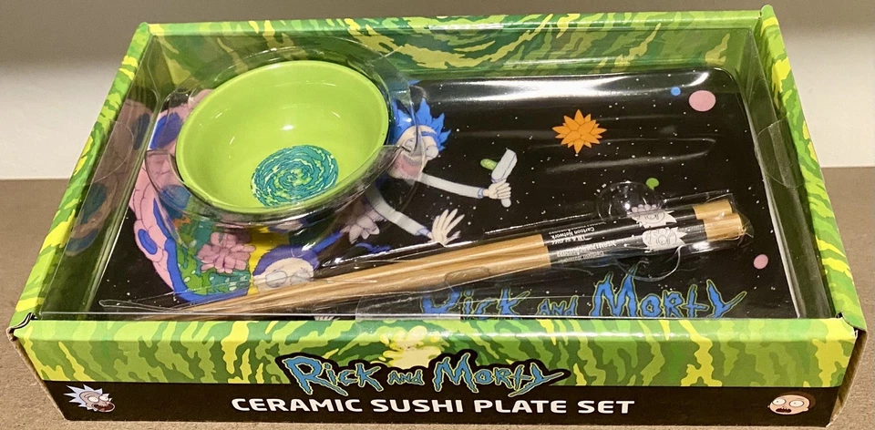 Conjunto de prato de sushi prata Buffalo Rick & Morty cerâmica novo na caixa - Imagem 3 de 4