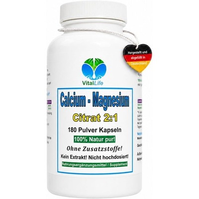 Calcium Calciumcitrat + Magnesium Citrat 2:1 Komplex 180 Kapseln rein organisch