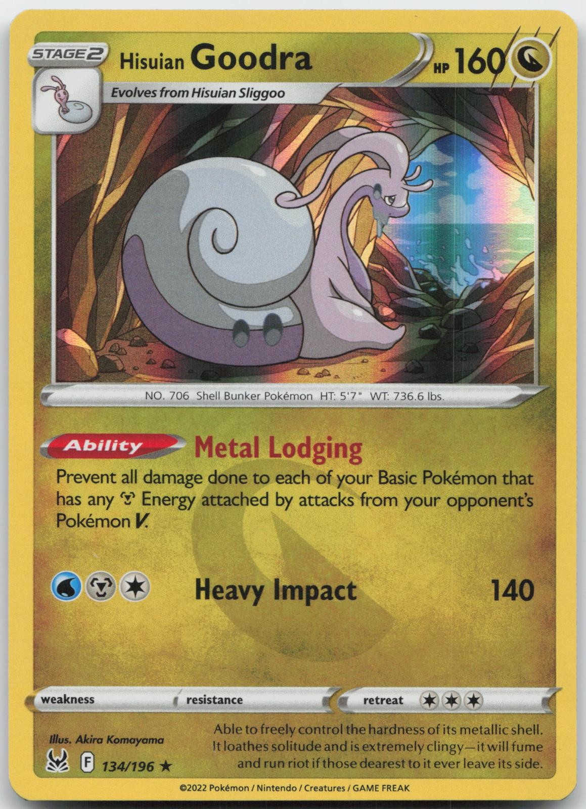 HISUIAN GOODRA 134/196 HOLO R LOST ORIGIN POKEMON NEAR MINT