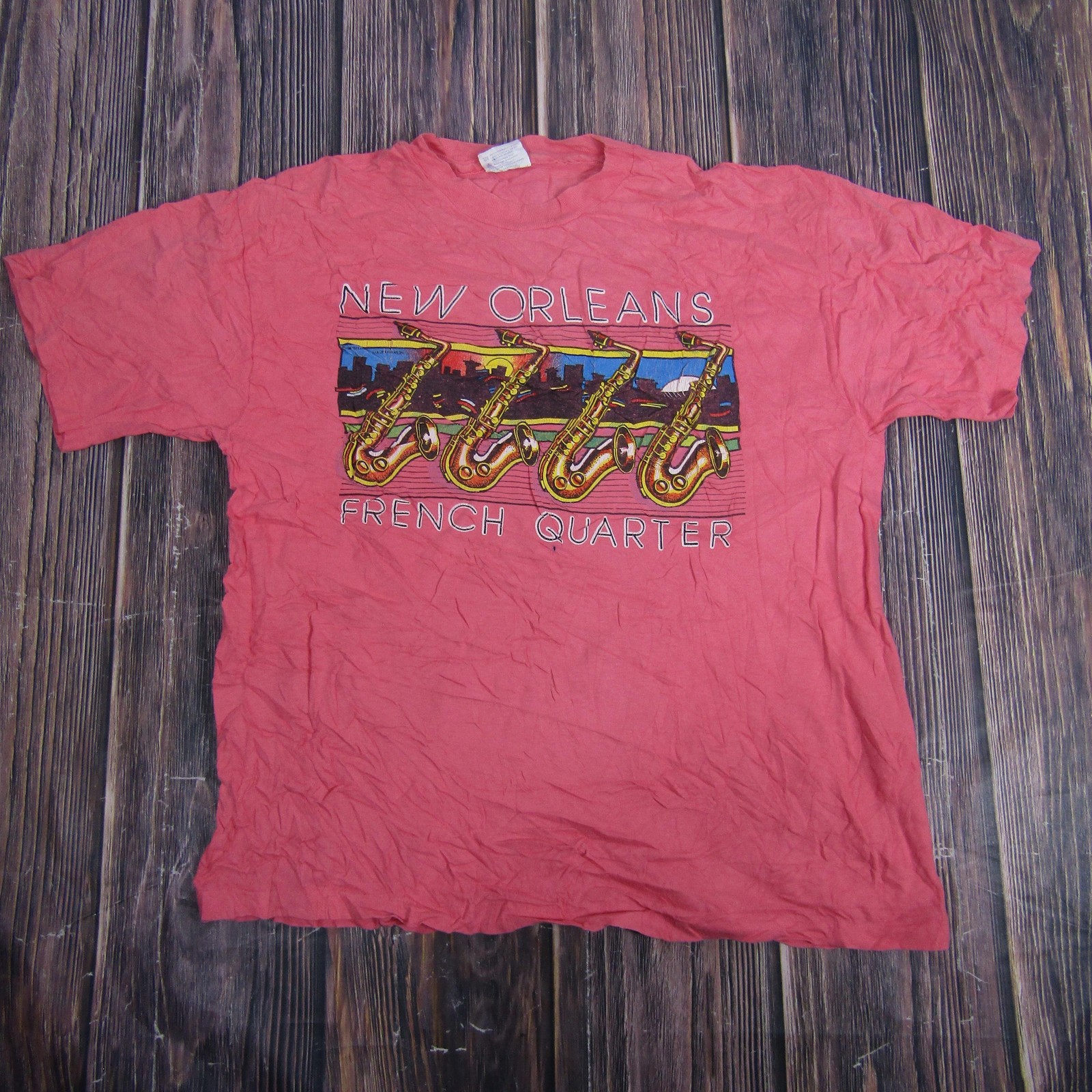 Vintage New Orleans French Quarter Shirt Mens Large Pink Single Stitch Jazz 90s