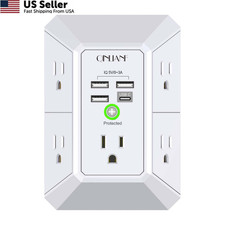 Wall Charger Surge Protector 5 Outlet Extender 4 USB Ports 1680J Power Strip