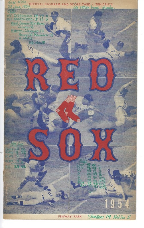 JUNE 29, 1954 PROGRAM-BOSTON RED SOX VS NEW YORK YANKEES-MICKEY MANTLE 4 HITS