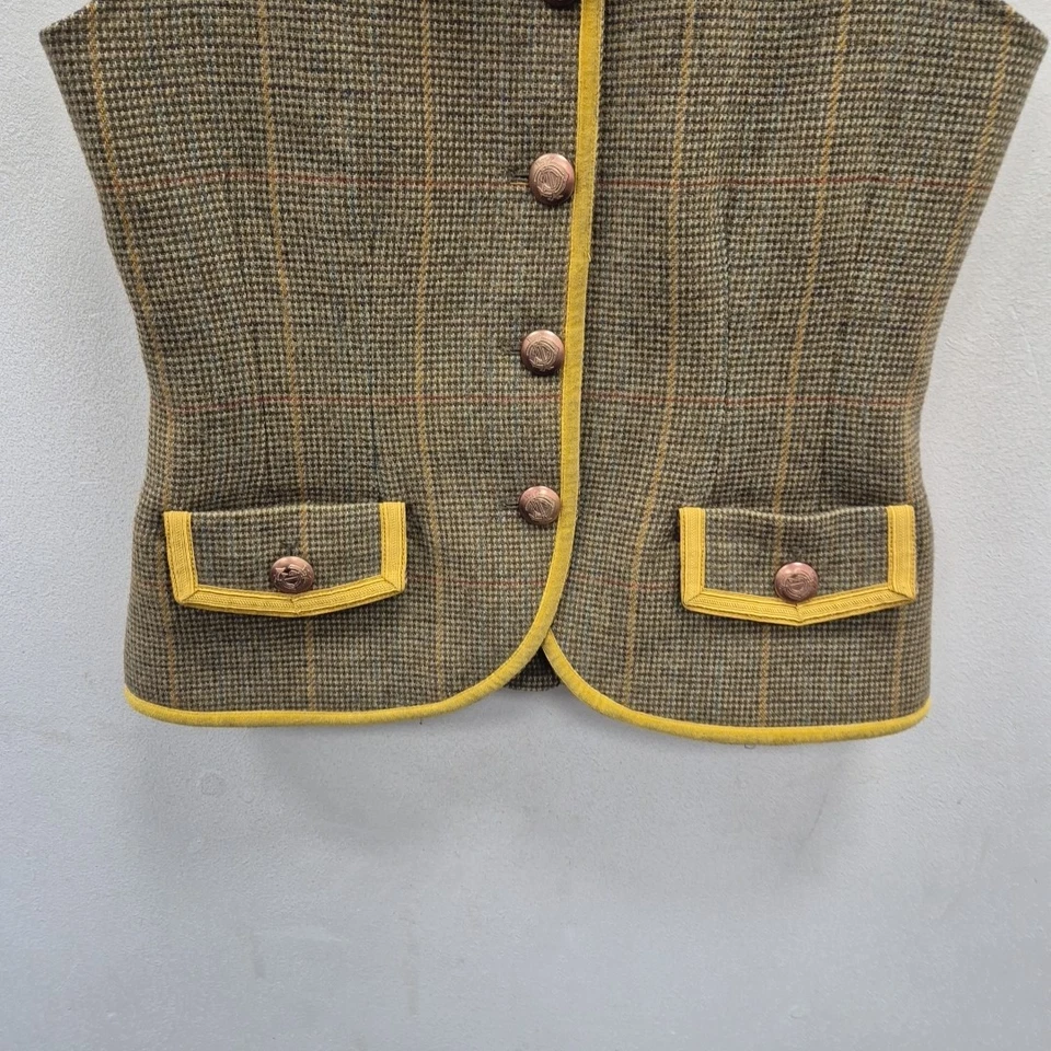 Joules Edina Green Check Wool Tweed Country Races Day Gilet Vest Size Uk 12 - Image 3 of 4