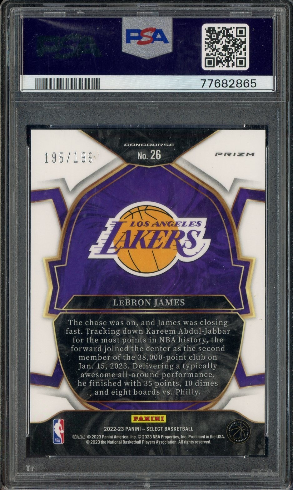 2022-23 Select Red Prizm #26 LeBron James Lakers 195/199 PSA 10 GEM MINT view 2