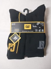 CATERPILLAR Mens Crew Socks Mid-Weight Boot Cushion 6 Pack BLACK Shoe 8-12 CAT