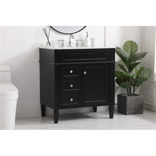 Elegant Decor Park Avenue 32" Solid Wood & Metal Single Bathroom Vanity in Black - Picture 2 of 8