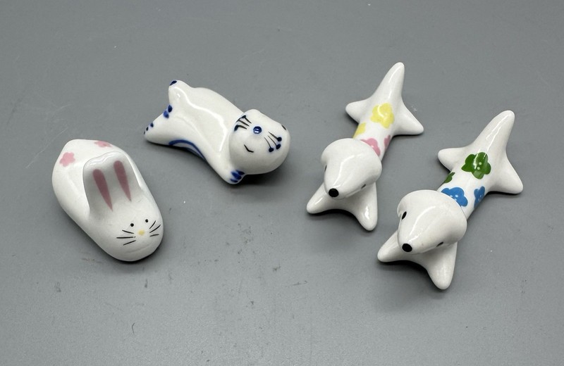 Chopstick Rests Lot Of 4, 1 Bunny, 2 dogs, 1 Cat