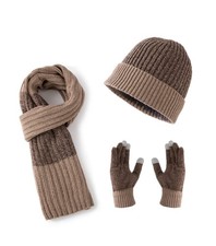 Winter 3Pcs Men's Wool Hat Scarf Touchscreen Gloves Set, Warm Beanie Skull Ca...