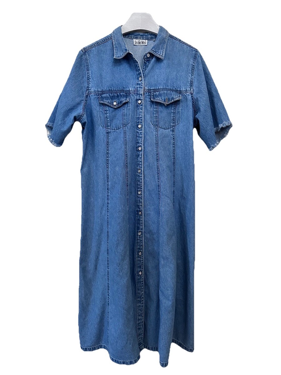 90s Y2K Womens XL* Denim Long Maxi Dress Modest Teacher Blue Jean Tie | eBay