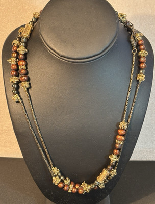 Vintage 1980's NYC Designer MAYA Evangelista Brown Gold  42'' +2 Necklace   #94