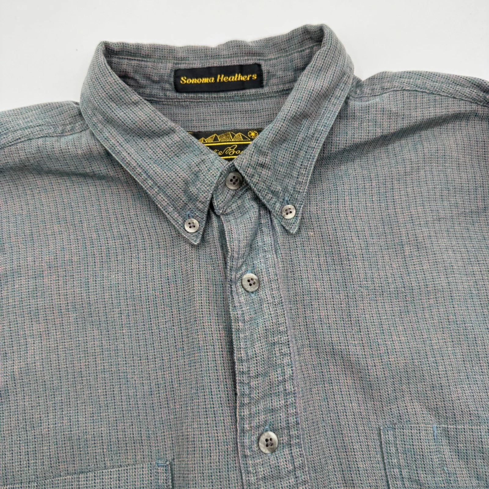 Eddie Bauer Sonoma Heathers Mens Large Gray Print Button Down Shirt Flannel