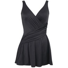 NEW Miraclesuit Black Aurora Swimdress Ruching Built In Bra Size 16W