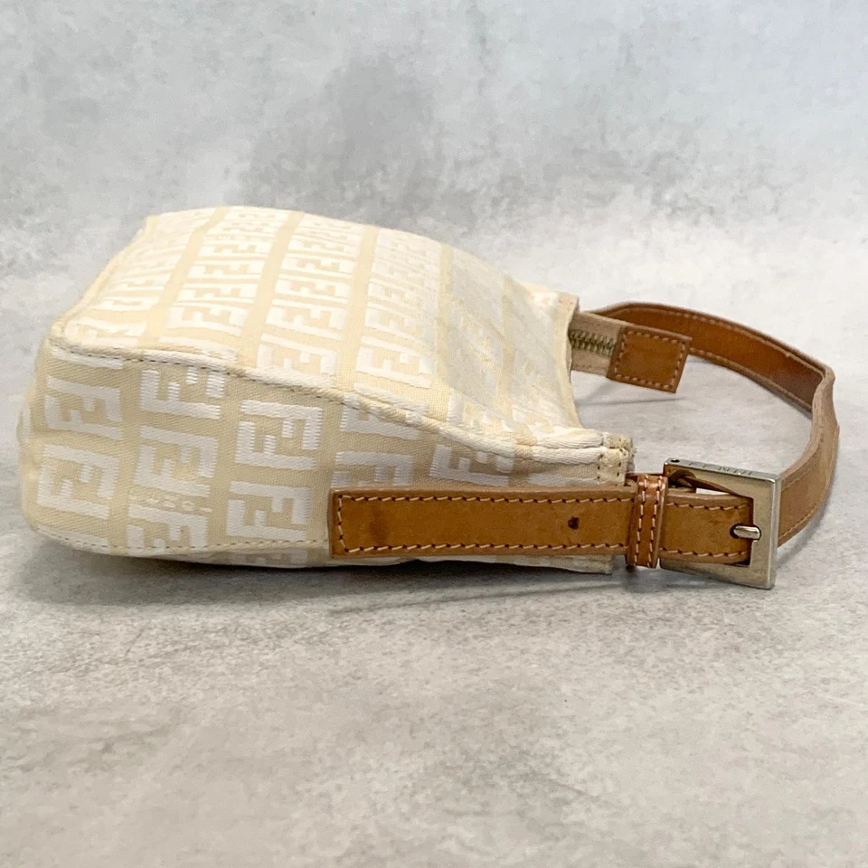 FENDI Handbag Shoulder Bag Zucchino Canvas Accessory Pouch Purse Leather Used - Image 4 of 4