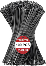 8 Inch Zip Ties 100 Pack Heavy Duty 40Lbs Tensile Strength, UV Resistant Bla