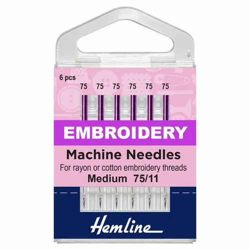 Hemline Embroidery Sewing Machine Needles - Fine 75/11 (6 Pieces) - 5 Packs