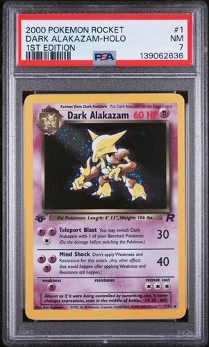 2000 POKEMON ROCKET 1ST EDITION #1 DARK ALAKAZAM-HOLO PSA 7