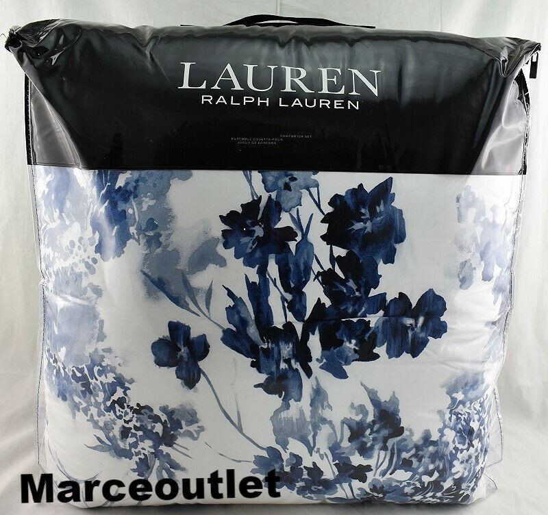 Lauren Ralph Flora FULL / QUEEN Comforter & Shams Set Blue