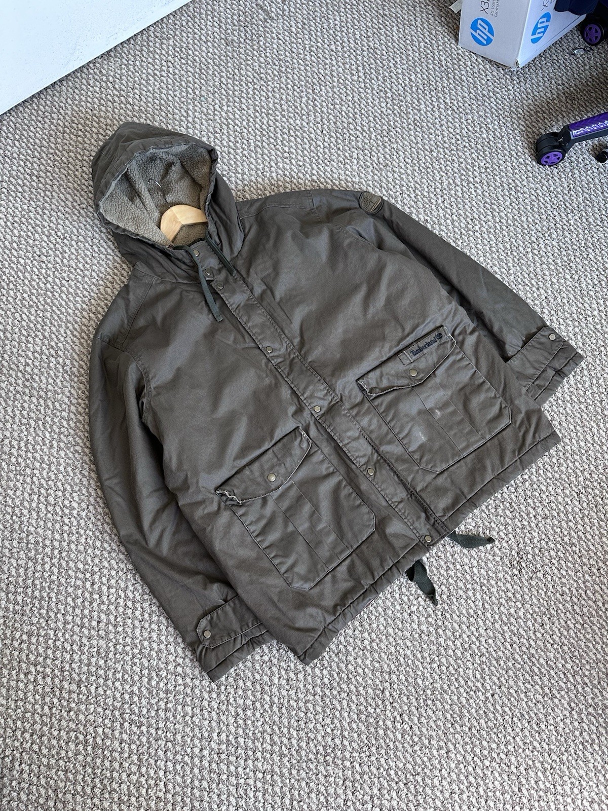 Timberland Waxed Canvas Hooded Jacket Brown Olive Men’s 2XL