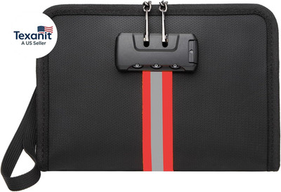 Fireproof Money Bag with Lock,8''×5''×1.1'' Fireproof and Waterproof Money Bag with