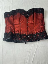 Red Satin Black Sequin Hook Front Lace Back Vintage Gothic Size 34 Corset