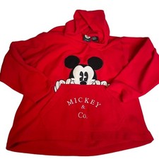 Vintage Disney Mickey Co Red Fleece Hoodie Mickey Embroidered Large