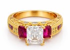 LAB CREATED RUBIES  & WHITE SAPPHIRE RING 14K YELLOW GOLD PLATED - NEW WITH TAG — photo 1