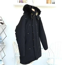 Outdoor Warm Moose Knuckles Golden Scissors Medium Long Hooded Down Jacket---