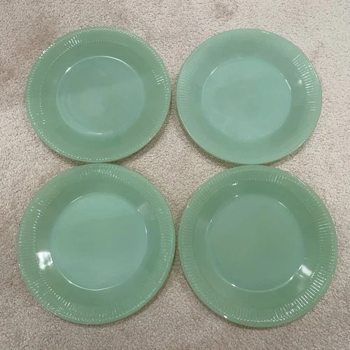 Set of 4 Jadeite Fire King Jane Ray Dinner Plates 23cm Made In USA