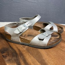 Birkenstock Rio Silver Sandals Kids Size 30 EU Adjustable Straps Summer Shoes
