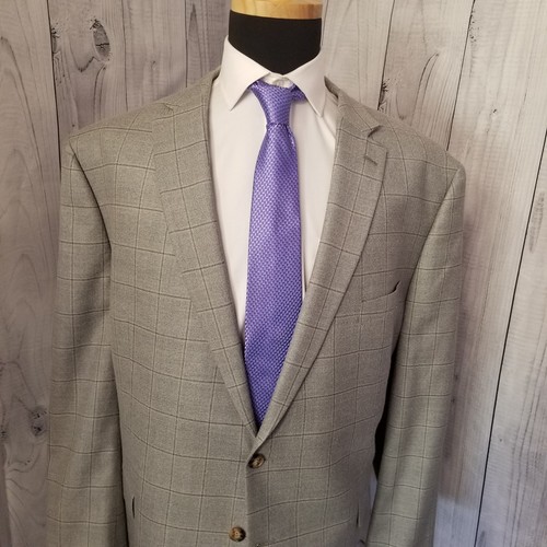 Ralph Lauren Men Blazer 52R Gray Windowpane Silk Wool Light Sports Coat Jacket - Picture 5 of 20