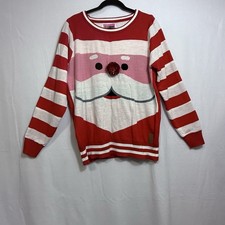 Tipsy Elves Santa's Close Up Red White Striped Ugly Christmas Sweater Men's L