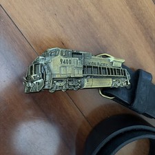 Vintage Union Pacific DASH 8 9400 Locomotive Train Railroad Belt Buckle Leather