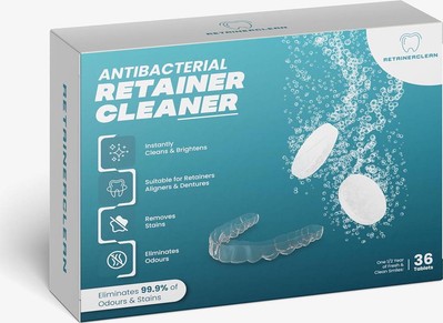 Retainer Reinigungstabletten - Premium Zahnersatzreinigungstabletten - fleckenfrei, Zähne