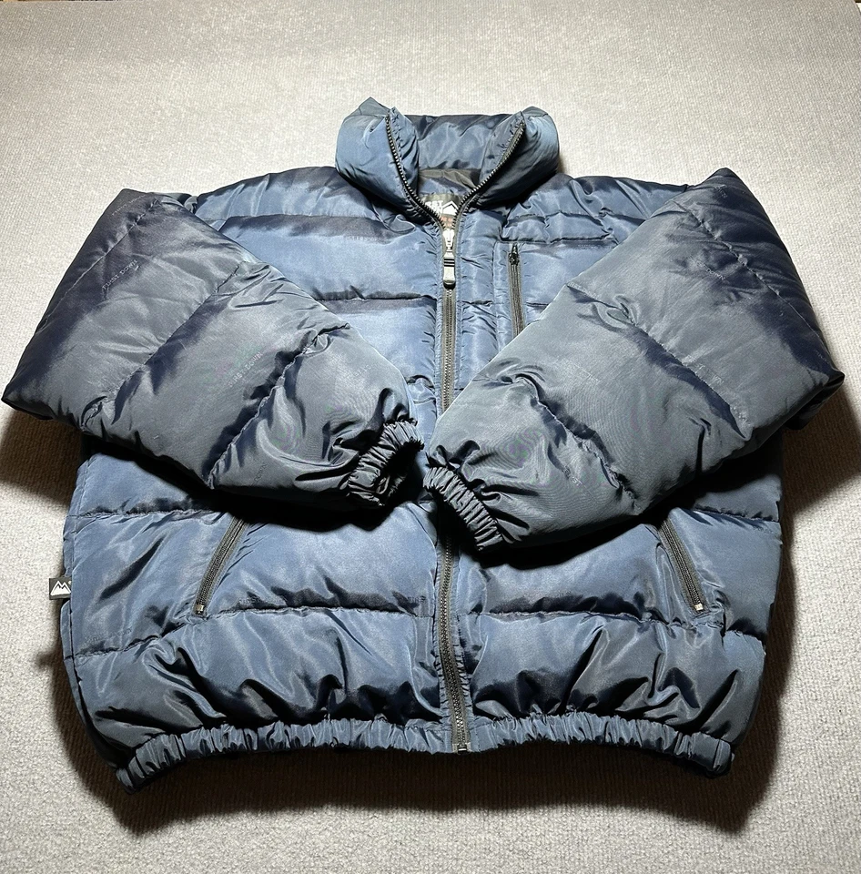 Abrigo acolchado azul First Down para hombre talla XL largo cálido invierno plumas de pato Foto 2 de 4