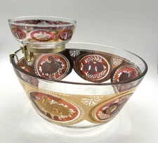 Vtg MCM Cera Chip & Dip Set Mid Century Modern Burgundy Gold CGP9