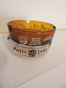2 Different Vintage Casino ashtrays clear glass Amber Sky City Mystic lake