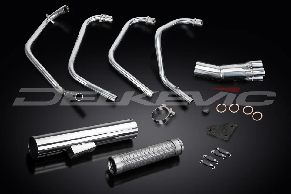 Silenciador recto acero inoxidable escape completo Honda CB550F Super Sport 75-77 4-1 Foto 3 de 4