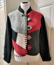 Baabaazuzu Jacket Size M Mandarin Upcycled Wool & Buttons Handmade Art To Wear