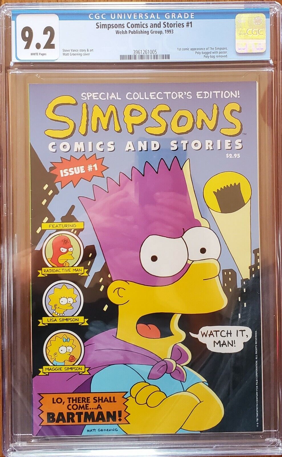 simpsons comics and stories 1 cgc 9.2 1st appearance The Simpsons