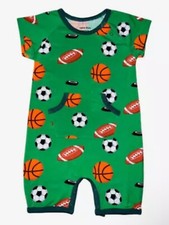 Unisex Bamboo Baby Romper with Pocket - Sport Balls - Sizes 0-24 Months
